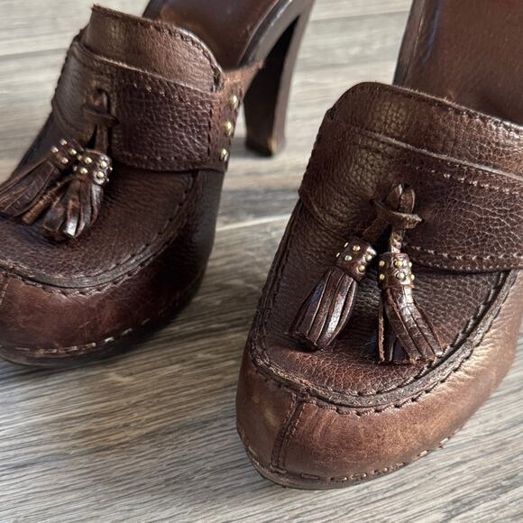 Vintage Michael Kors San Antonio Brown Leather Tassel Mules Size 5.5 - Picture 3 of 10